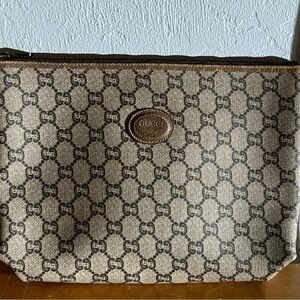 Gucci Plus Beige and Brown Monogram Zipper Large Pouch or Clutch